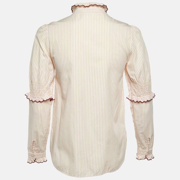See By Chloe Beige Striped Cotton Ruffled Trim Shirt S